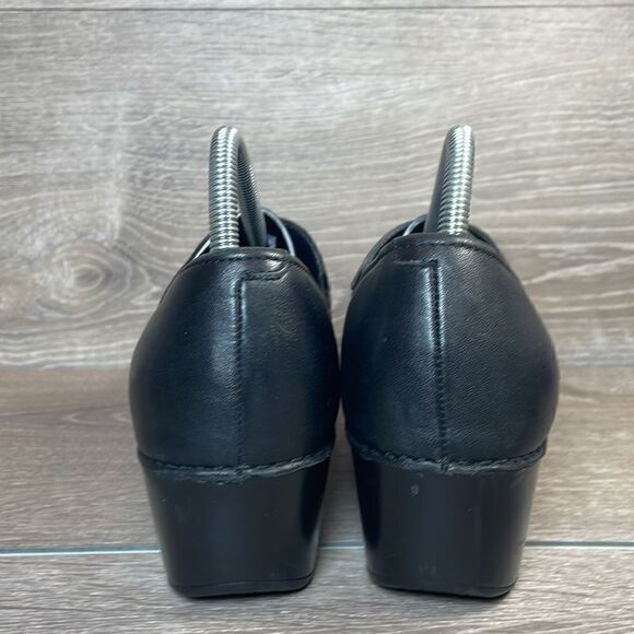 Dansko Tenley Black Leather Women’s Sz 10.5-11/EU 41 Slip On Heeled Clogs - Picture 4 of 11